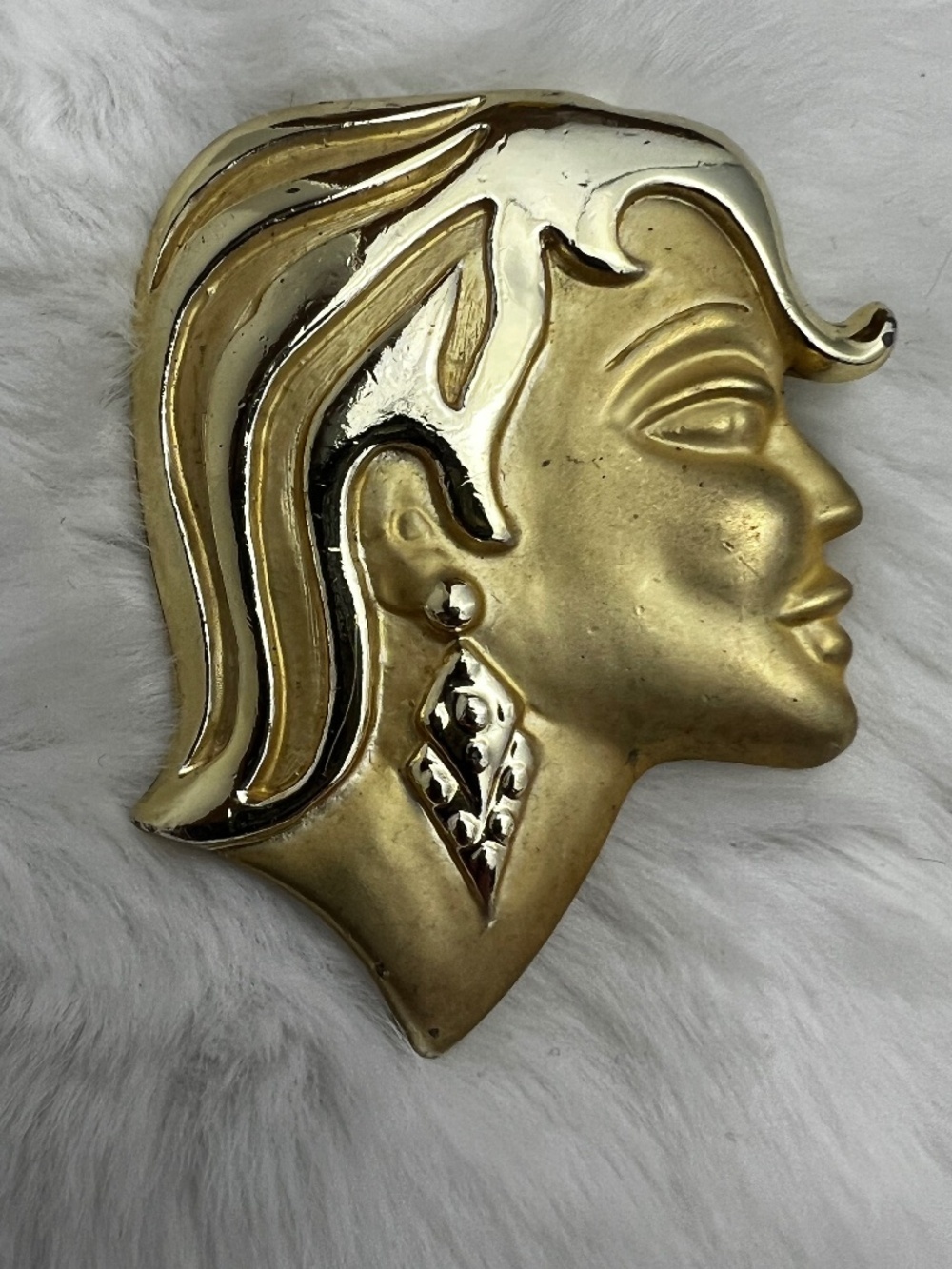 Vintage 80's Art Deco Style Woman Profile Brooch Pin